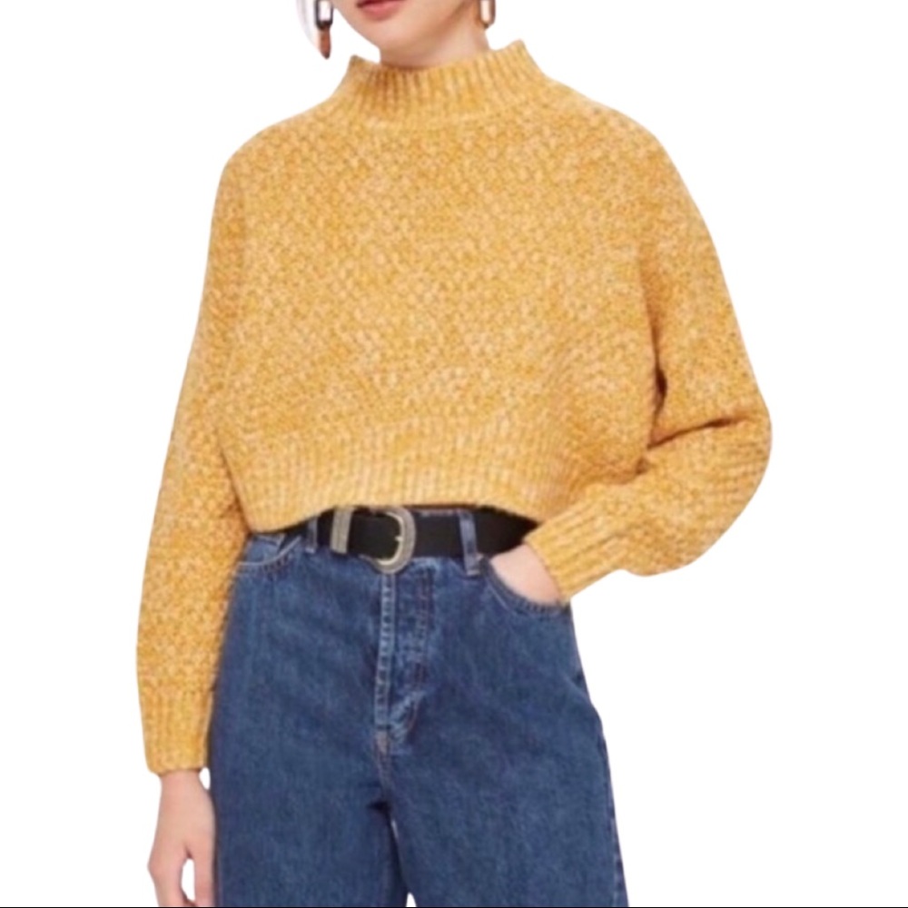 Topshop Oversized Crop Sweater Size 4 Yellow Gold & White